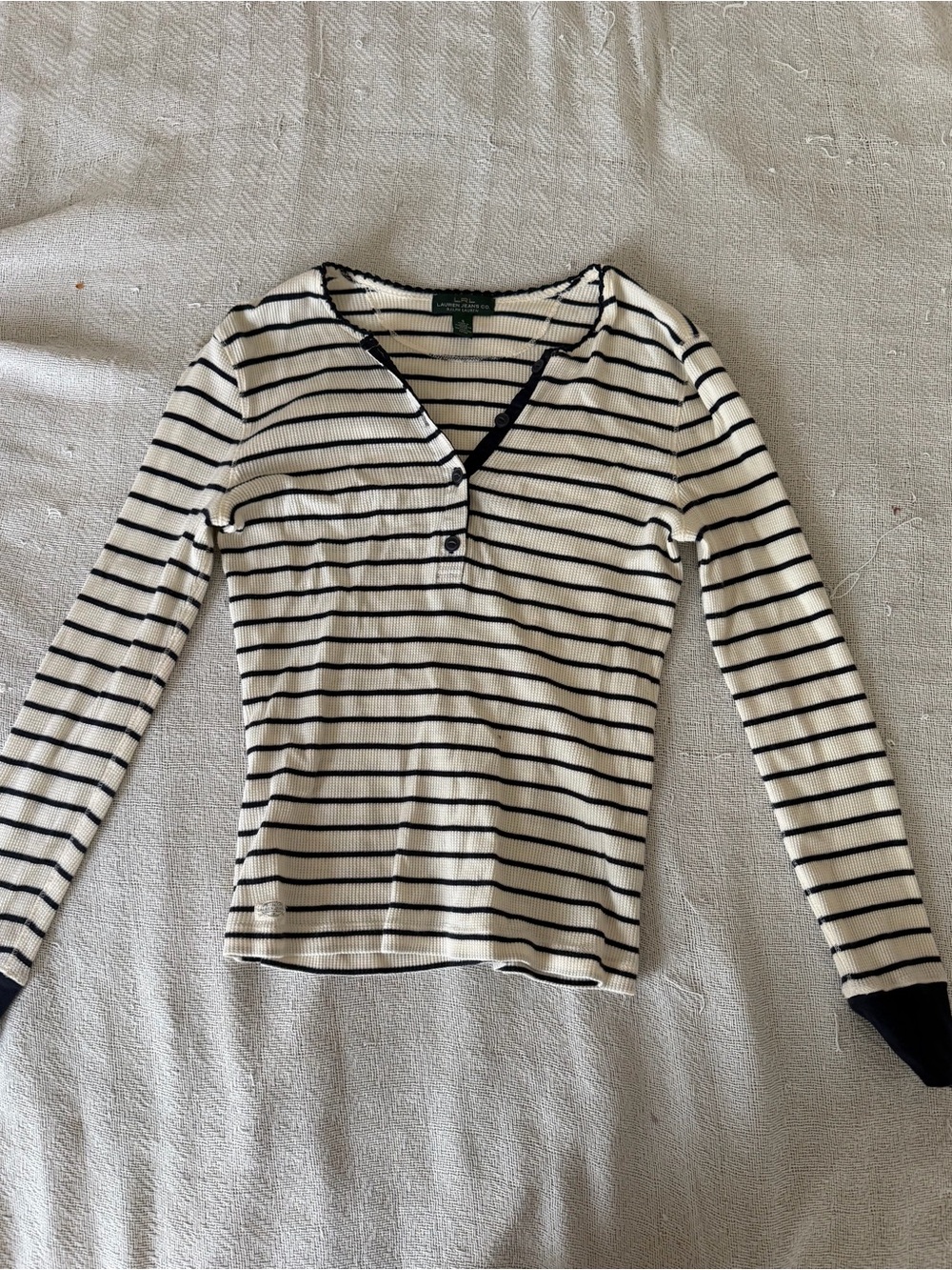 Ralph Lauren Black and White Striped Long-Sleeve Henley